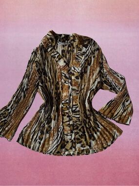 Women's Brown Multicolor Animal-Print Pleated Blouse
